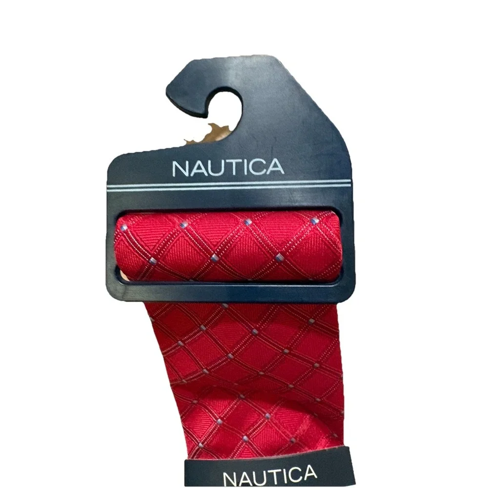 Tie Logo Accent Classic Style Nautica Red Blue Geometric Pattern Woven Men's